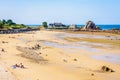 Beach and harbor of Pors Hir at low tide in Brittany, France Royalty Free Stock Photo