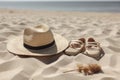 Beach hat sand shoes. Generate Ai Royalty Free Stock Photo