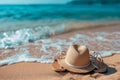 Beach hat sand shoes. Generate Ai Royalty Free Stock Photo