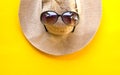 Beach hat with sunglasses Royalty Free Stock Photo