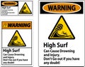 Beach Hazard Warning Sign, High Surf Can Cause Drowning And Injury. Don't Go Out If You Have Any Doubt Royalty Free Stock Photo