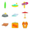 Beach holiday icons set, cartoon style Royalty Free Stock Photo