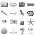 Beach holiday icons set, gray monochrome style Royalty Free Stock Photo