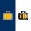 Beach, Holiday, Transportation, Travel  Icons. Flat and Line Filled Icon Set Vector Blue Background Royalty Free Stock Photo