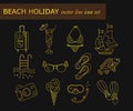 Beach holiday vector line icons.