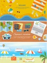 Beach Holidays in Flat Design Detailed Web Banners Royalty Free Stock Photo