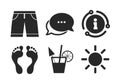 Beach holidays icons. Cocktail, human footprints. Vector Royalty Free Stock Photo