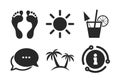 Beach holidays icons. Cocktail, human footprints. Vector Royalty Free Stock Photo