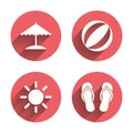 Beach holidays icons. Umbrella and sandals Royalty Free Stock Photo