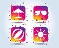 Beach holidays icons. Umbrella and Sunglasses. Royalty Free Stock Photo