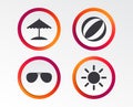 Beach holidays icons. Umbrella and Sunglasses. Royalty Free Stock Photo