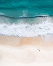 Beach Aerial View On The Gold Coast. Nice Top View Of The Blue Ocean, Crashing Wave, White Sand And People Enjoying A Walk.
