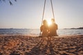 Beach Holidays For Romantic Young Couple, Honeymoon Vacations, Silhouettes Of Man And Woman