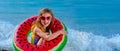 Safe rest with a child on the water. Storm warning. Rescue of drowning people. Royalty Free Stock Photo