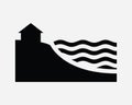 Beach House Icon. Bungalow Home Seashore Resort Cabin Hotel Inn Waterfront Ocean Cliff. Black White Sign Symbol EPS Vector