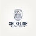 beach house minimalist line art emblem logo template vector illustration design. simple modern homestay, hotel, beach resort badge Royalty Free Stock Photo