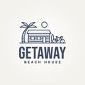 beach house minimalist line art logo template vector illustration design. simple modern homestay, hotel, beach resort logo concept Royalty Free Stock Photo