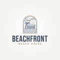 beach house real estate minimalist line art emblem logo template vector illustration design. simple modern homestay, hotel, resort Royalty Free Stock Photo
