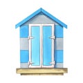 Beach house, surf garage, gray, blue and white, wooden, striped. Watercolor illustration. An isolated object from the