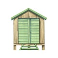 Beach house, surf garage, green and brown, wooden, striped. Watercolor illustration. An isolated object from the SURFING Royalty Free Stock Photo