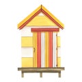 Beach house, surf garage, orange, red and white, wooden, striped. Watercolor illustration. An isolated object from the