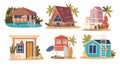 Beach Houses Set. Charming Coastal Residences Designed For Tranquil Seaside Living. With Panoramic Views, On Piles