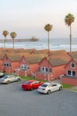 Beach houses with slate shingle roofs and coral palette near the beach at Oceanside, California Royalty Free Stock Photo