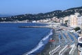 The beach and the houses of the Varazze promenade with the homonymous gulf in the background