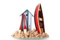 Beach hut an boat in sand Royalty Free Stock Photo