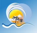 Beach hut on a tropical island vector /EPS 10 drawing Royalty Free Stock Photo