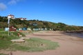 Beach huts and beach, Coldingham Bay, Scotland