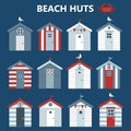 Beach huts on blue background. Royalty Free Stock Photo