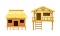 Beach huts or bungalows. Tropical island resort objects cartoon vector illustration