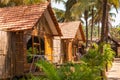 Beach huts and cottages made from bamboo,clay tiles and coconut leaves. Holiday destination concept images in Goa, India.