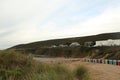 Beach huts in front of Saunton sands dunes in Devon Royalty Free Stock Photo