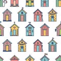 Beach huts pattern, colored, flat style