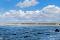 Beach huts and seagulls at the beach Royalty Free Stock Photo