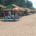 The  beach huts view of White sand sea  beach - Palolem at Goa, India. Royalty Free Stock Photo