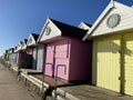 Beach huts on the beach in Walton on the Naze, Essex in the UK