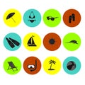 Beach icon set sea travel leisure