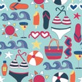 Beach icons flat seamless vector background tile Royalty Free Stock Photo