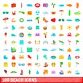 100 beach icons set, cartoon style Royalty Free Stock Photo