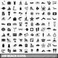 100 beach icons set, simple style Royalty Free Stock Photo