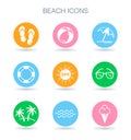 Beach icons set. Summer beach vacation symbols. Tropical surf ho Royalty Free Stock Photo