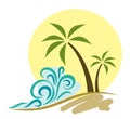 Beach with waves sand and coconut trees Illustration