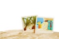 Beach with instant photos in front of summer sea background Royalty Free Stock Photo
