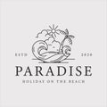 beach island logo line art vector illustration template graphic design