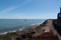 Beach on island of Noirmoutier with anti-erosion rocks in Pays de la Loire Vendee France Royalty Free Stock Photo