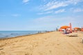Beach in italy with parasols and sun lounges Royalty Free Stock Photo
