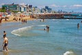 The beach of Jesolo, full of vacationers intent on sunbathing. the city in the summer is full of foreigners who go to visit it to